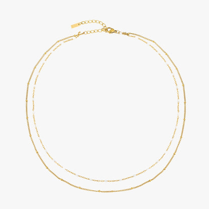 Double Layered Beaded Choker Necklace, 18K Gold Stainless Steel, Waterproof - Mari Gavane