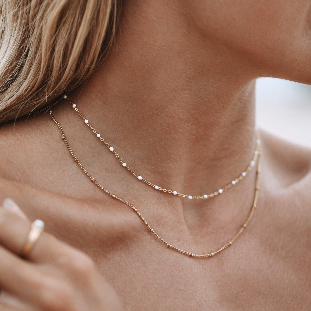Double Layered Beaded Choker Necklace, 18K Gold Stainless Steel, Waterproof - Mari Gavane