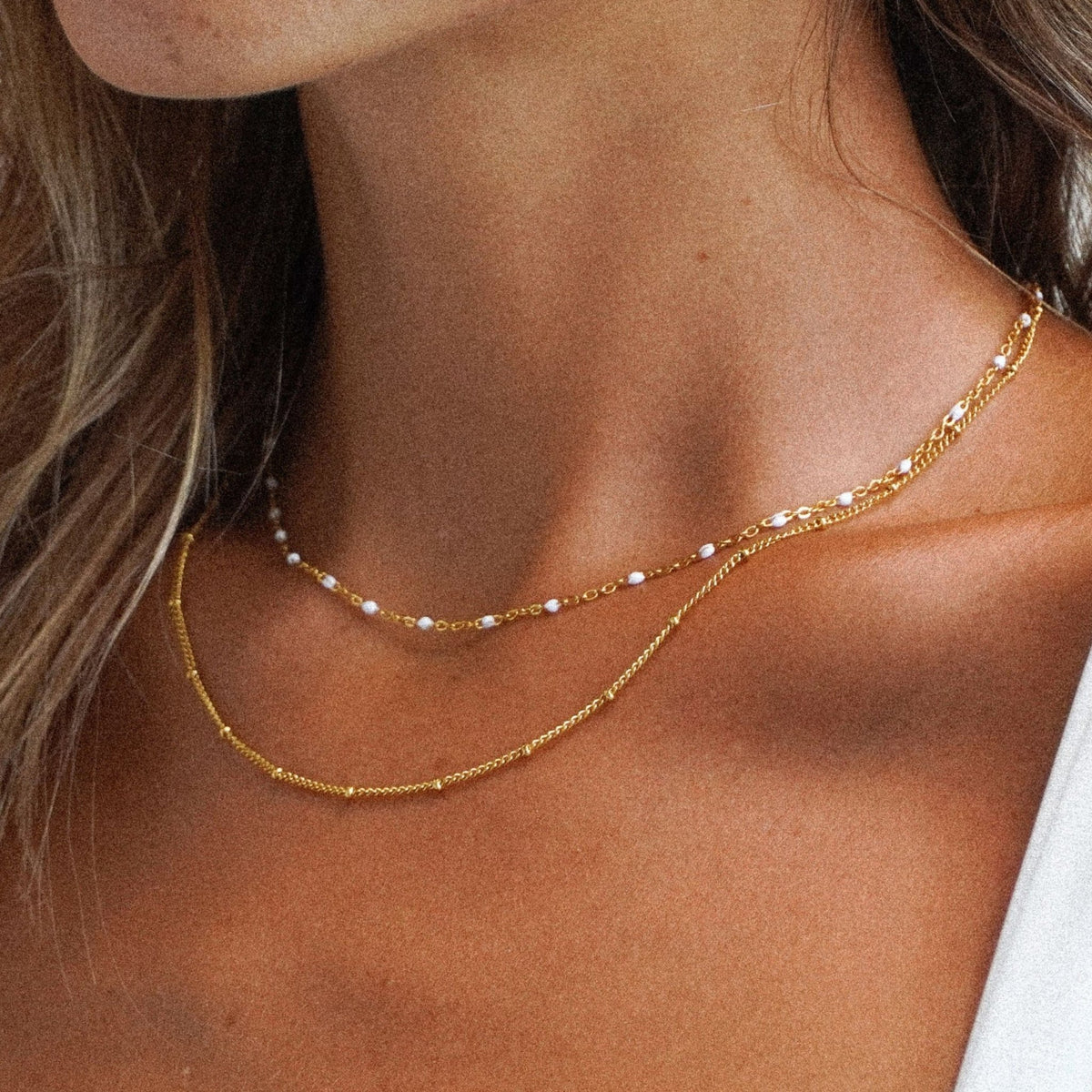 Double Layered Beaded Choker Necklace, 18K Gold Stainless Steel, Waterproof - Mari Gavane