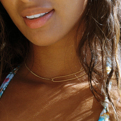 Double Layered Chain Choker Necklace, 18K Gold Stainless Steel, Waterproof - Mari Gavane