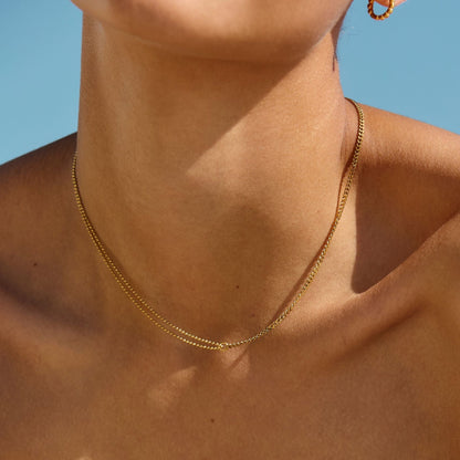 Double Layered Chain Choker Necklace, 18K Gold Stainless Steel, Waterproof - Mari Gavane