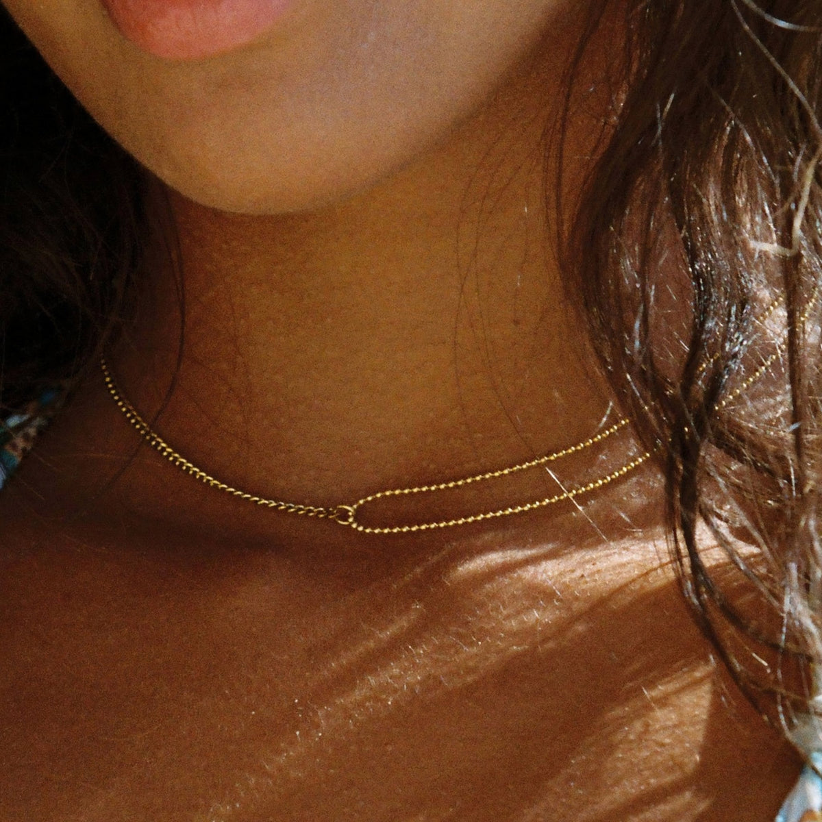 Double Layered Chain Choker Necklace, 18K Gold Stainless Steel, Waterproof - Mari Gavane