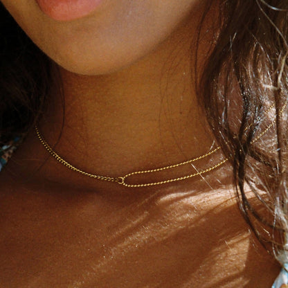 Double Layered Chain Choker Necklace, 18K Gold Stainless Steel, Waterproof - Mari Gavane