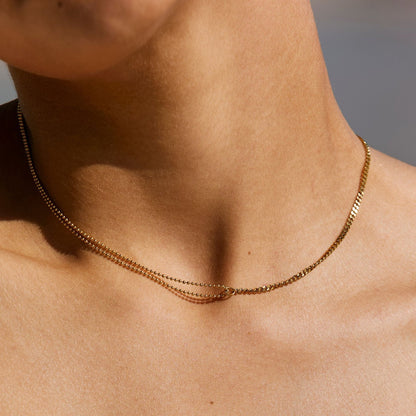 Double Layered Chain Choker Necklace, 18K Gold Stainless Steel, Waterproof - Mari Gavane