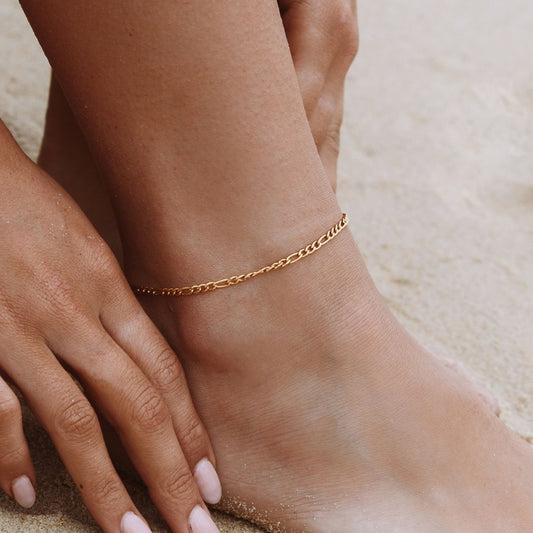 Figaro Chain Anklet, 18K Gold Stainless Steel, Waterproof - Mari Gavane