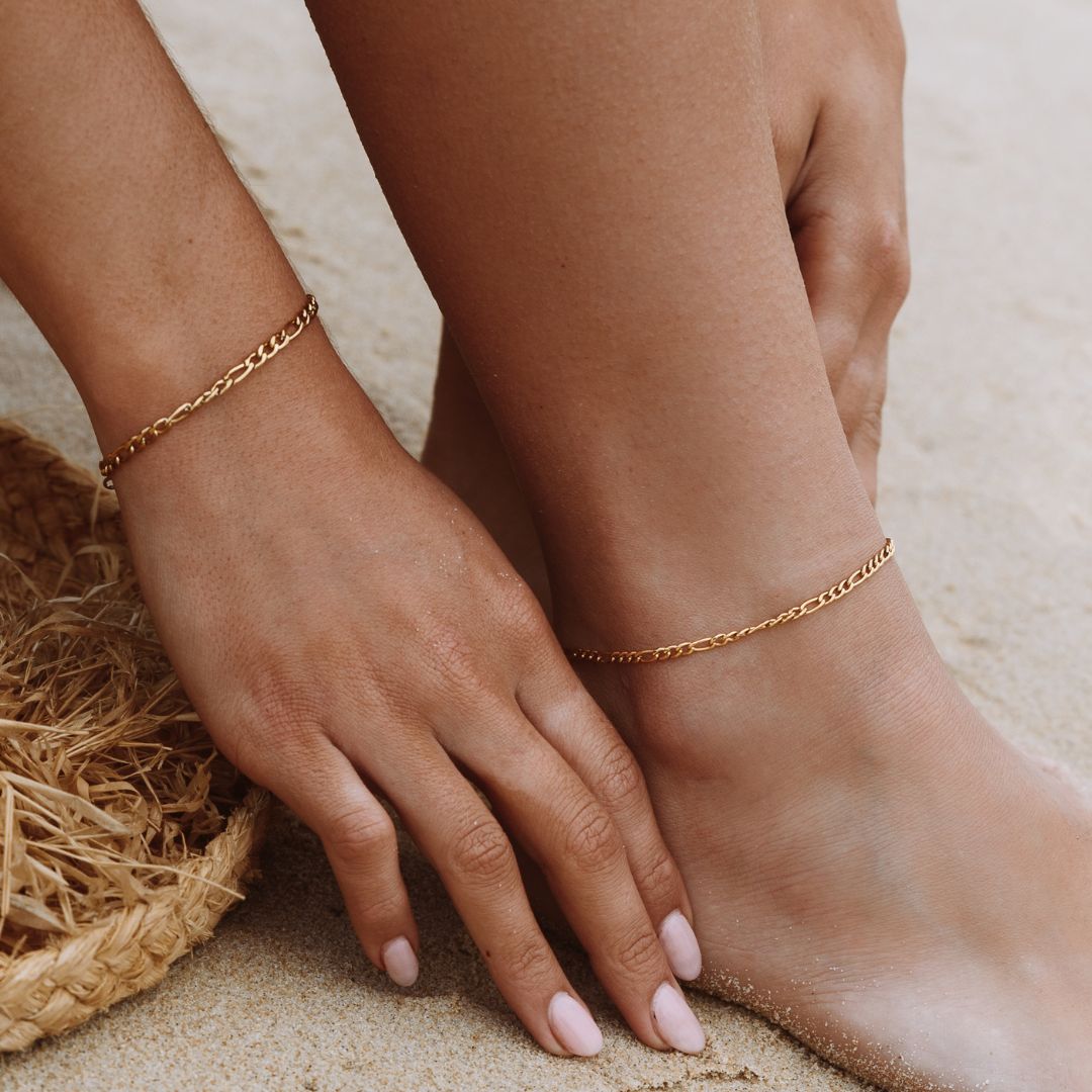 Figaro Chain Anklet, 18K Gold Stainless Steel, Waterproof - Mari Gavane