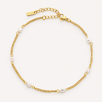 Freshwater Pearl Beaded Anklet, 18K Gold Stainless Steel, Waterproof - Mari Gavane