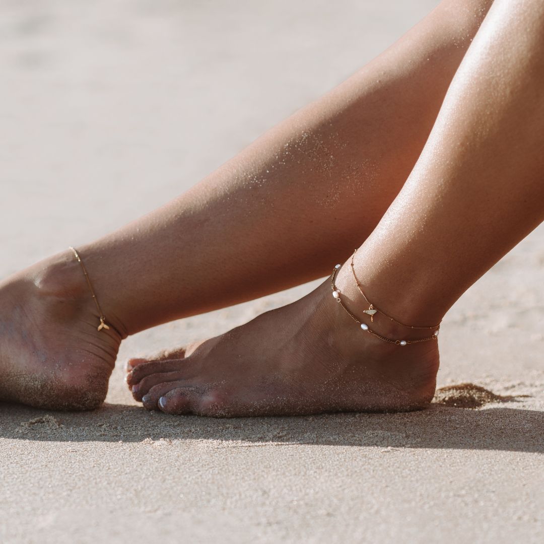 Freshwater Pearl Beaded Anklet, 18K Gold Stainless Steel, Waterproof - Mari Gavane