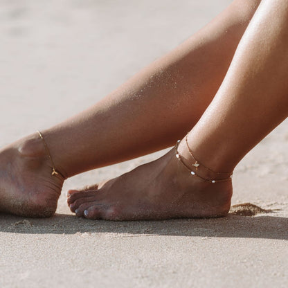 Freshwater Pearl Beaded Anklet, 18K Gold Stainless Steel, Waterproof - Mari Gavane