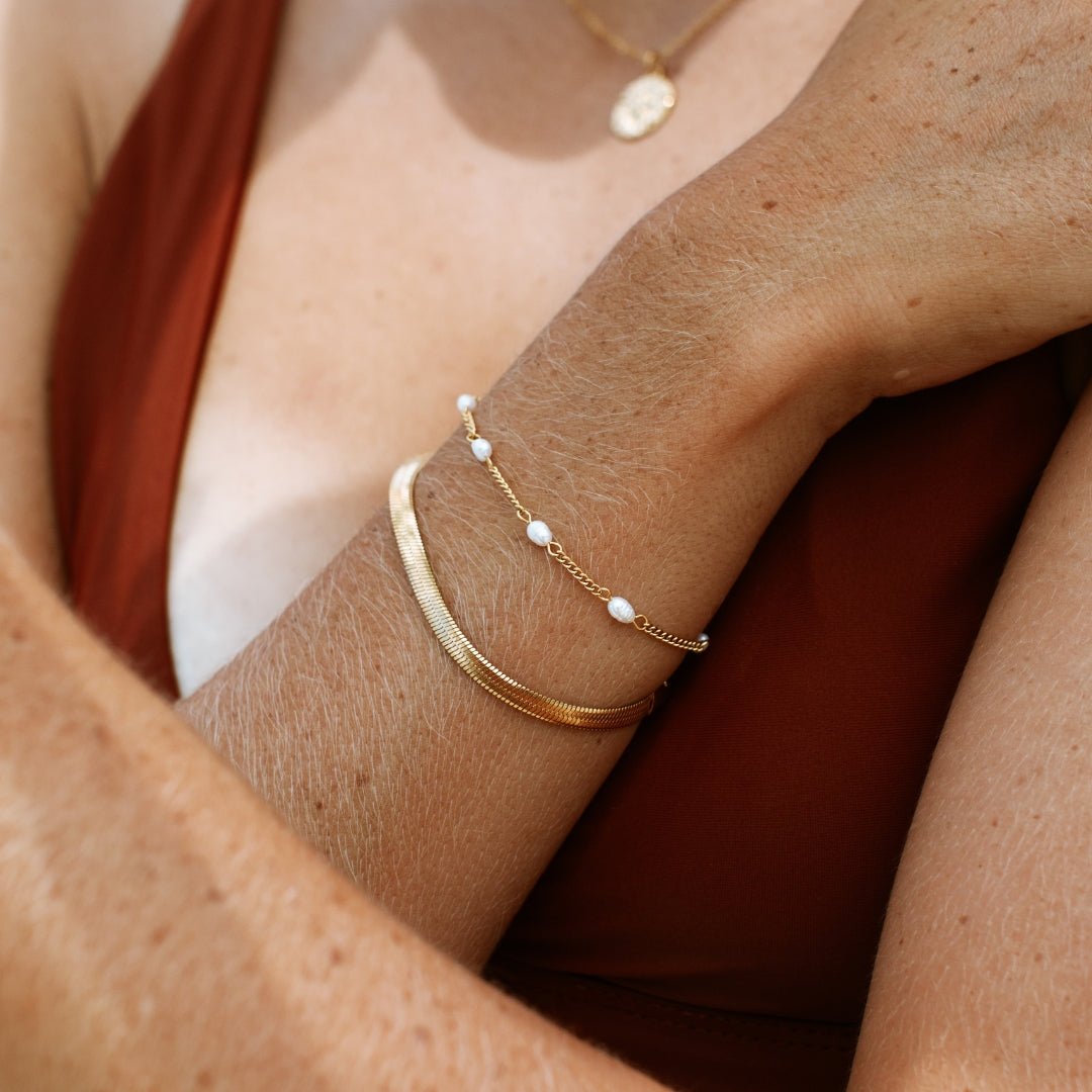 Freshwater Pearl Beaded Chain Bracelet, 18K Gold Stainless Steel, Waterproof - Mari Gavane