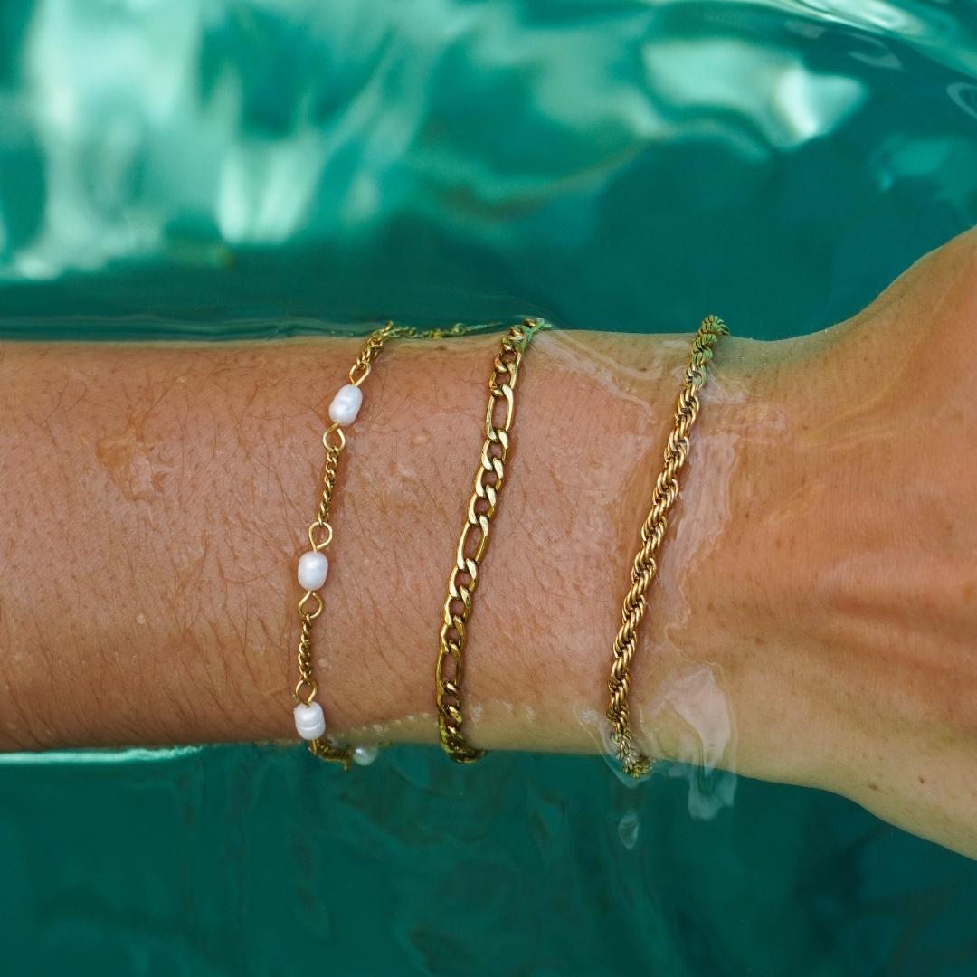 Freshwater Pearl Beaded Chain Bracelet, 18K Gold Stainless Steel, Waterproof - Mari Gavane