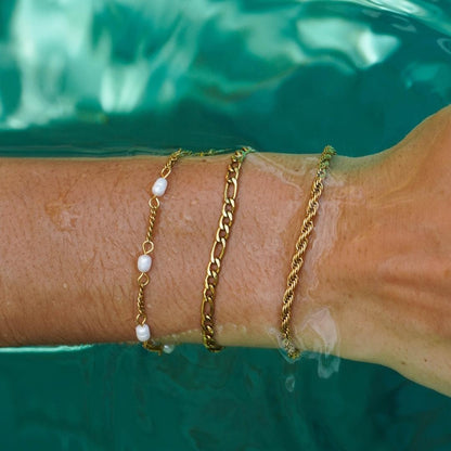 Freshwater Pearl Beaded Chain Bracelet, 18K Gold Stainless Steel, Waterproof - Mari Gavane