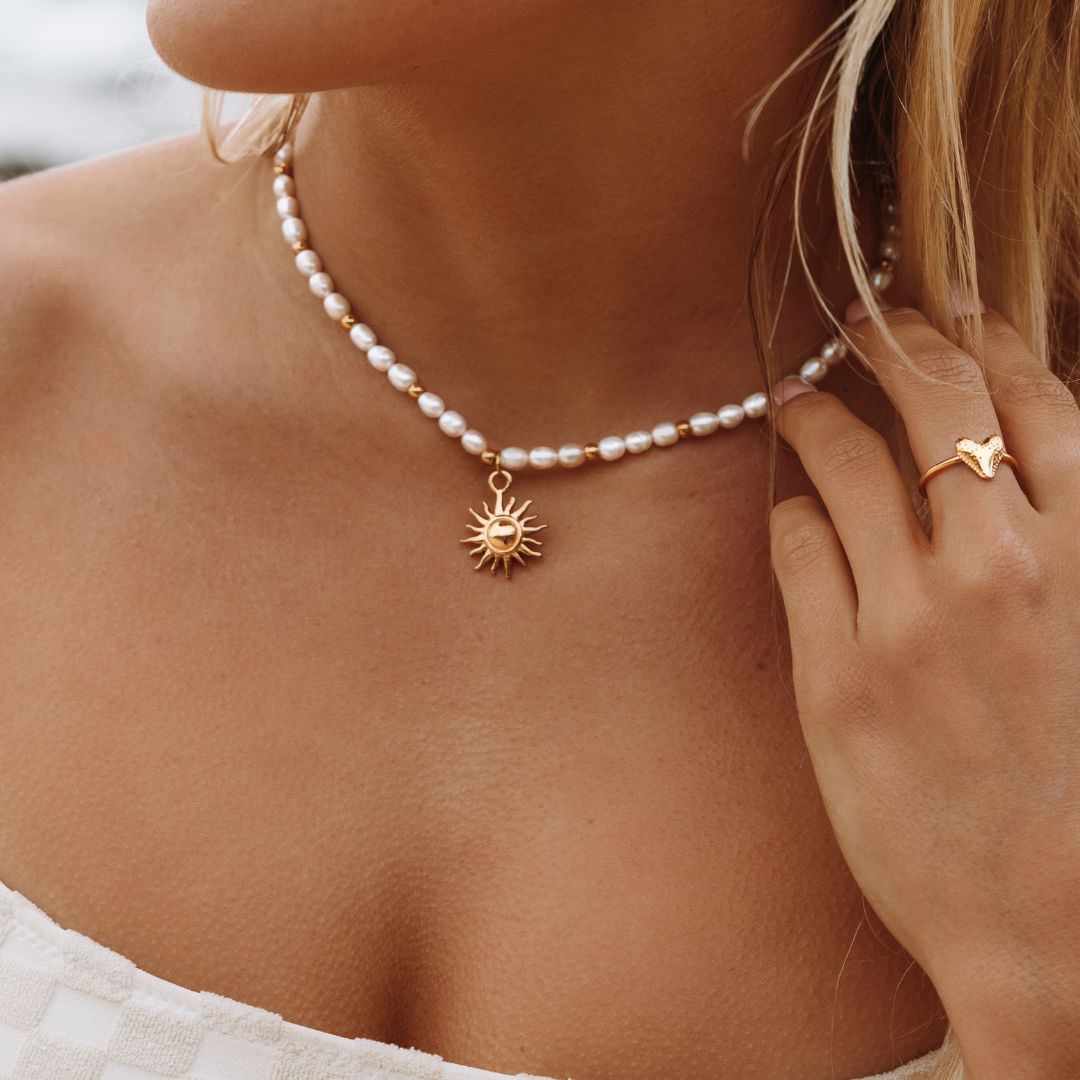 Freshwater Pearl Beaded Necklace, 18K Gold Stainless Steel, Waterproof - Mari Gavane