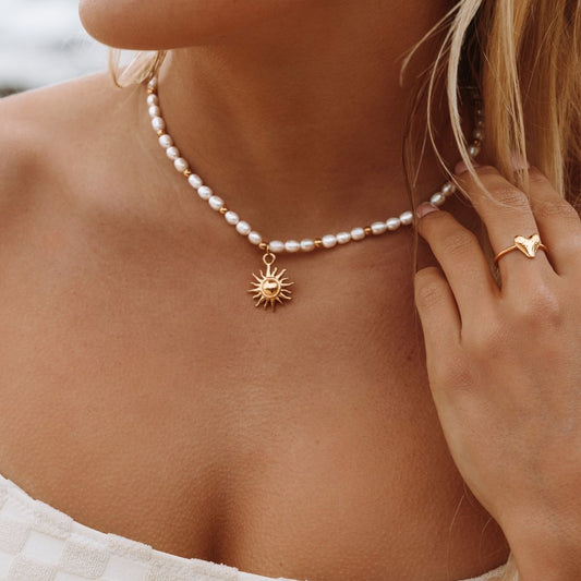 Freshwater Pearl Beaded Necklace, 18K Gold Stainless Steel, Waterproof - Mari Gavane