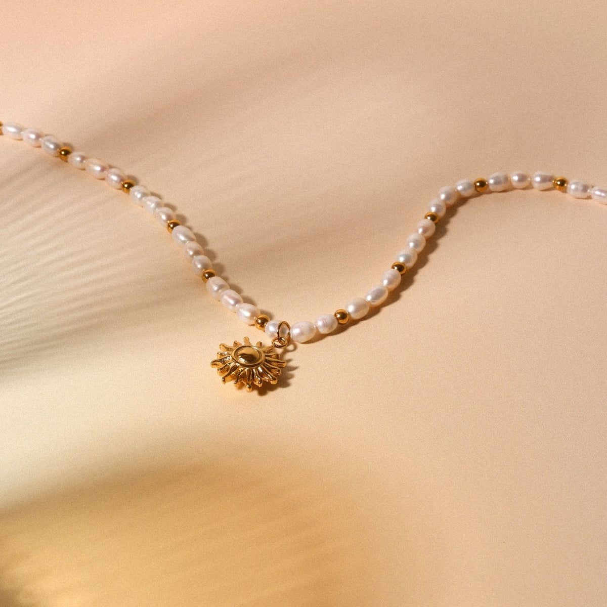 Freshwater Pearl Beaded Necklace, 18K Gold Stainless Steel, Waterproof - Mari Gavane