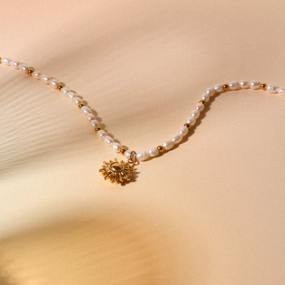 Freshwater Pearl Beaded Necklace, 18K Gold Stainless Steel, Waterproof - Mari Gavane