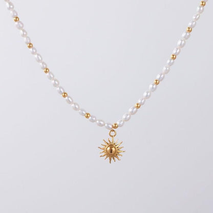 Freshwater Pearl Beaded Necklace, 18K Gold Stainless Steel, Waterproof - Mari Gavane