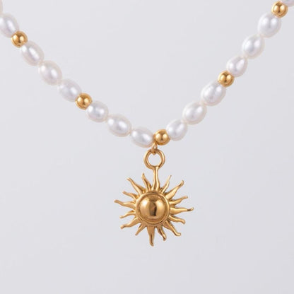Freshwater Pearl Beaded Necklace, 18K Gold Stainless Steel, Waterproof - Mari Gavane