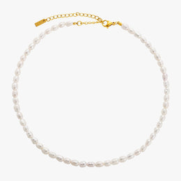 Freshwater Pearl Choker Necklace, 18K Gold Stainless Steel, Waterproof