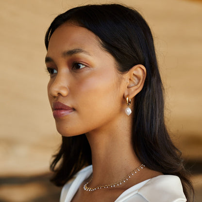 Freshwater Pearl Chunky Hoop Earrings, 18K Gold Stainless Steel, Waterproof - Mari Gavane