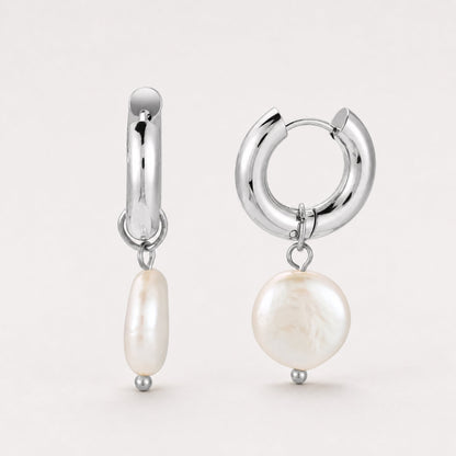 Freshwater Pearl Chunky Hoop Earrings, 18K Gold Stainless Steel, Waterproof - Mari Gavane