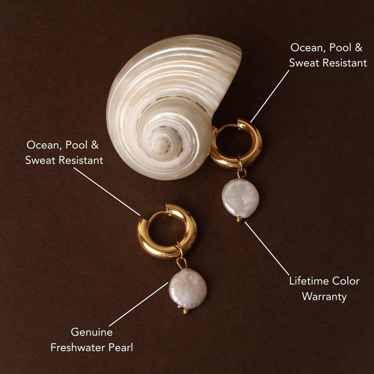 Freshwater Pearl Chunky Hoop Earrings, 18K Gold Stainless Steel, Waterproof - Mari Gavane