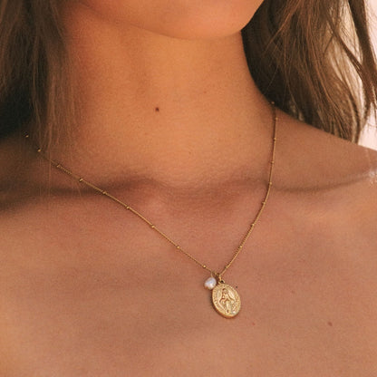 Freshwater Pearl Cross Charm Necklace, 18K Gold Stainless Steel, Waterproof - Mari Gavane