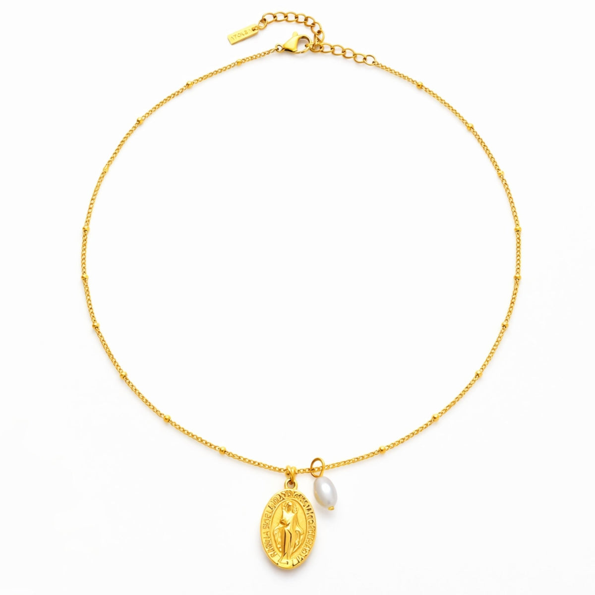 Freshwater Pearl Cross Charm Necklace, 18K Gold Stainless Steel, Waterproof - Mari Gavane