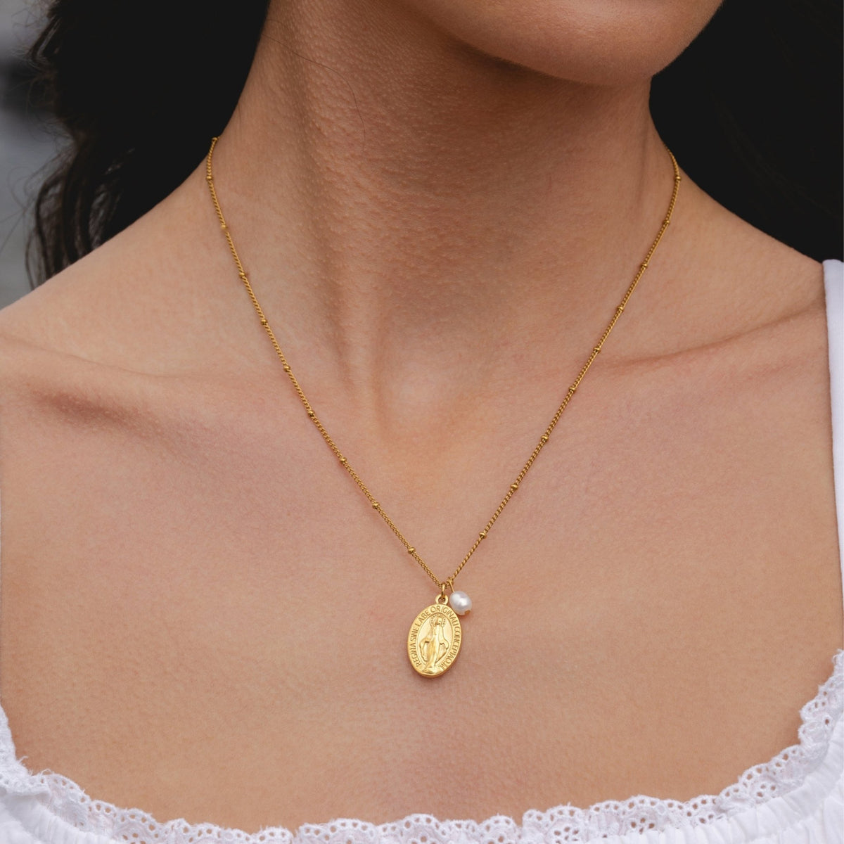 Freshwater Pearl Cross Charm Necklace, 18K Gold Stainless Steel, Waterproof - Mari Gavane