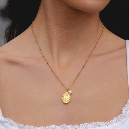 Freshwater Pearl Cross Charm Necklace, 18K Gold Stainless Steel, Waterproof - Mari Gavane