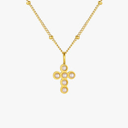 Freshwater Pearl Cross Pendant Necklace, 18K Gold Stainless Steel, Waterproof