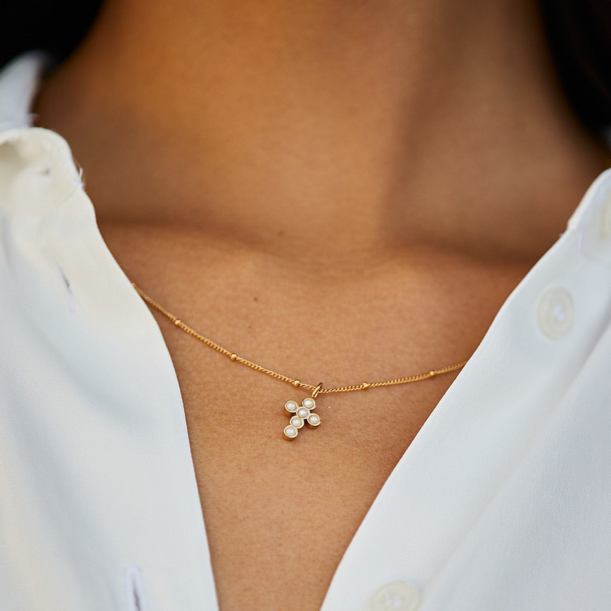 Pearl Cross Necklace – waterproof necklace by Mari Gavane