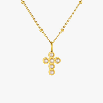 Pearl Cross Necklace – waterproof necklace by Mari Gavane (view 4)