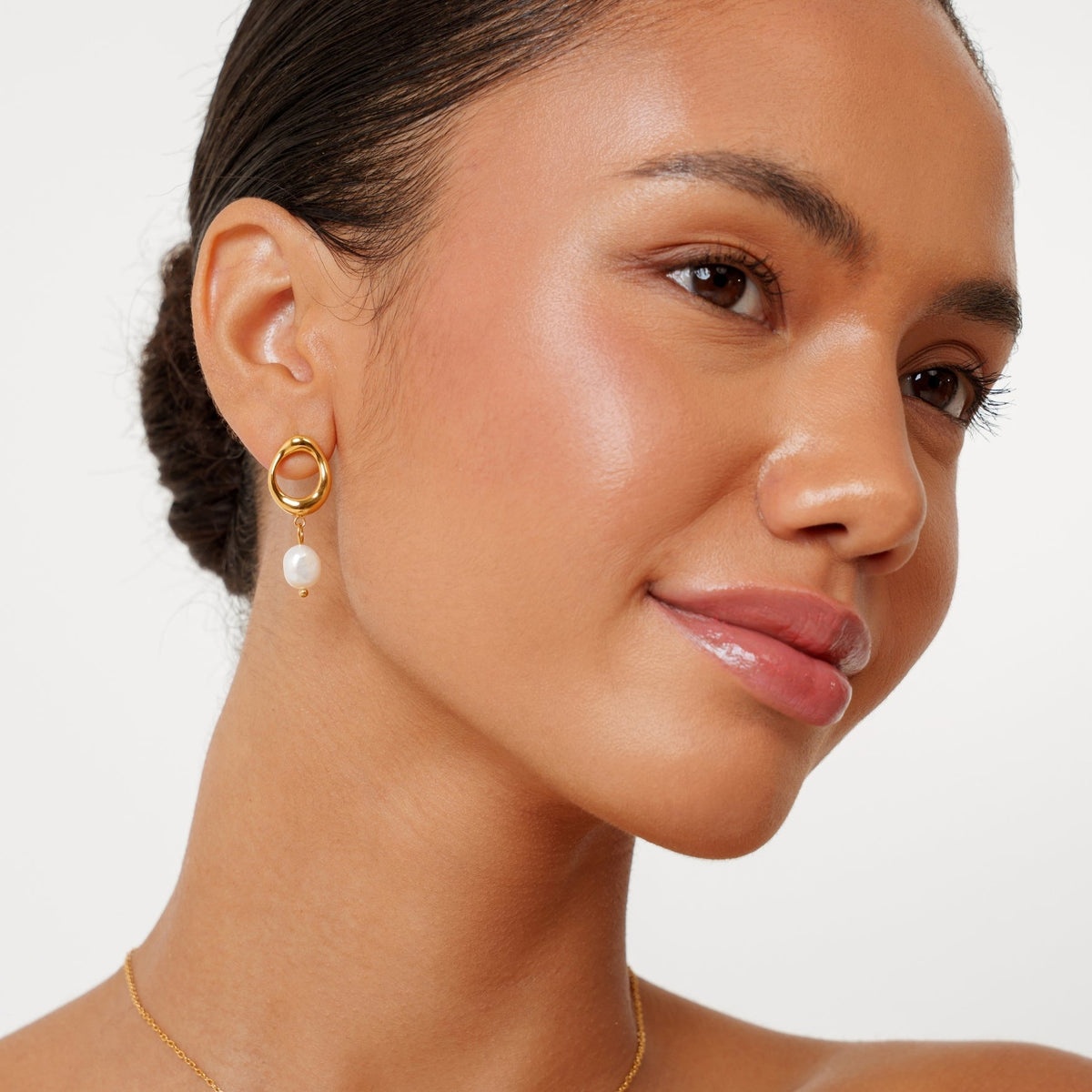 Freshwater Pearl Drop Hoop Earrings, 18K Gold Stainless Steel, Waterproof - Mari Gavane