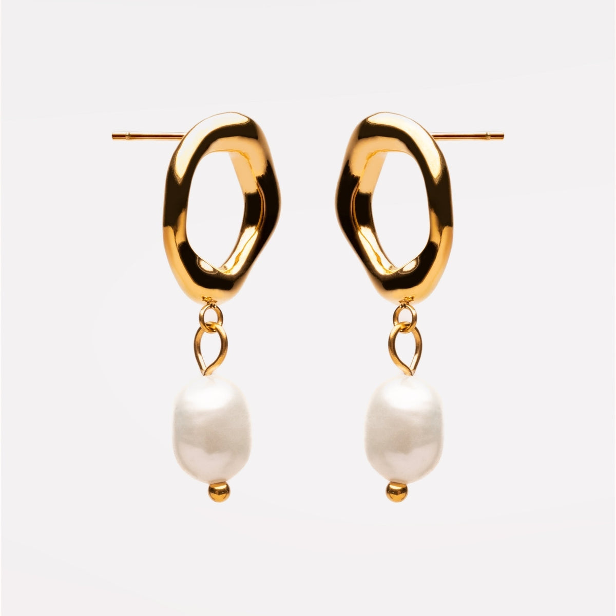 Freshwater Pearl Drop Hoop Earrings, 18K Gold Stainless Steel, Waterproof - Mari Gavane