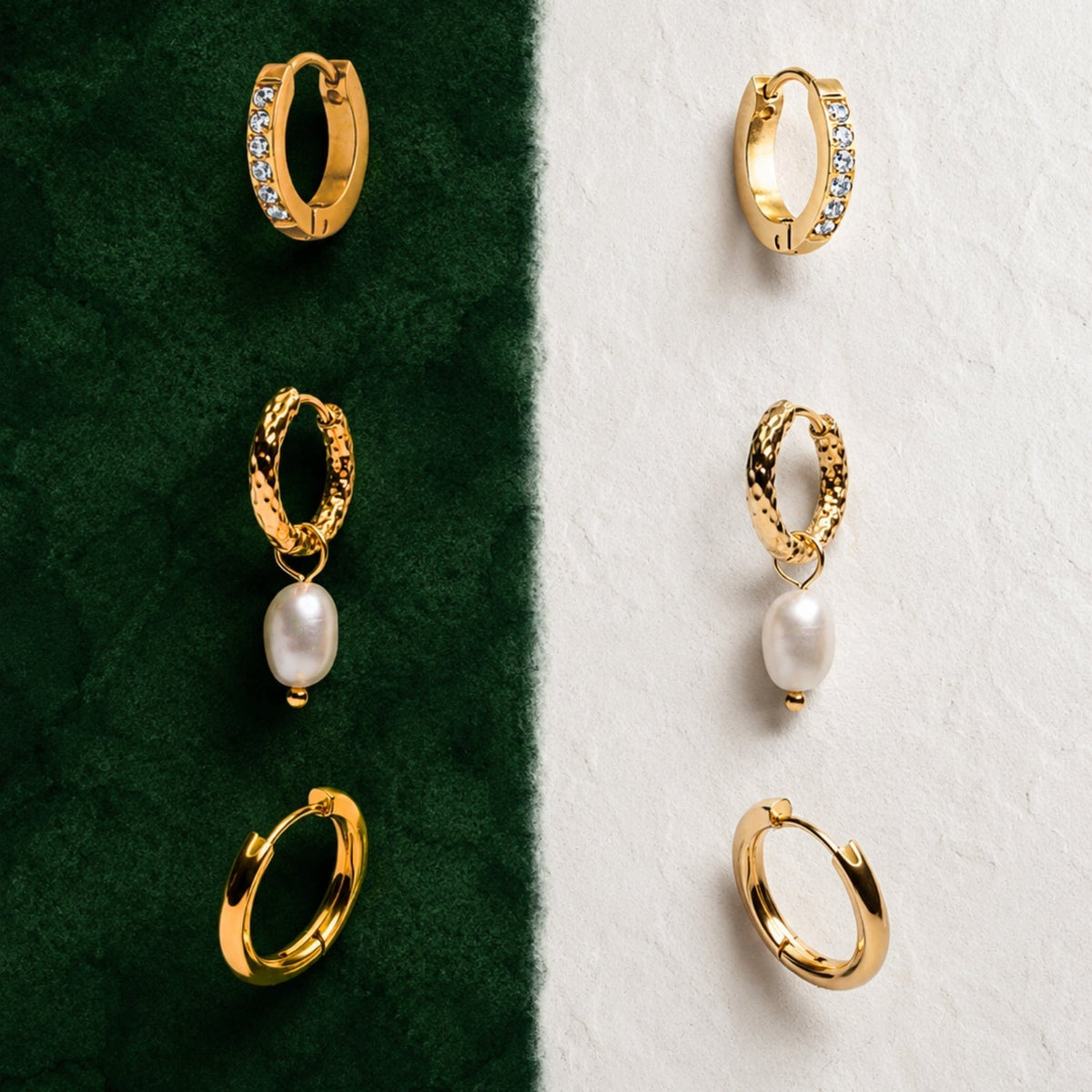 Freshwater Pearl Hammered Hoop Earrings, 18K Gold Stainless Steel, Waterproof - Mari Gavane