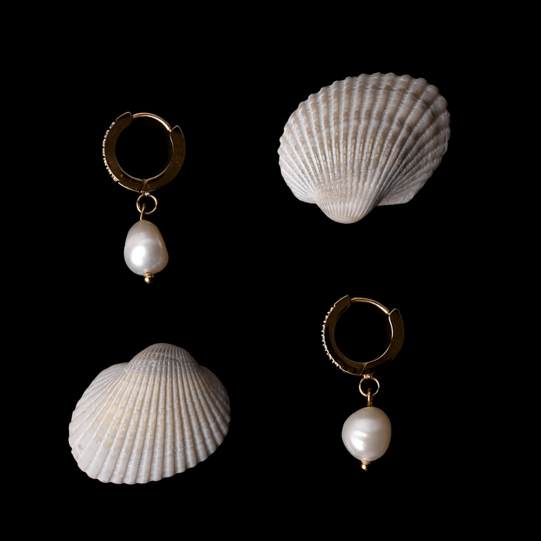 Freshwater Pearl Hoop Earrings, 18K Gold Stainless Steel, Waterproof - Mari Gavane