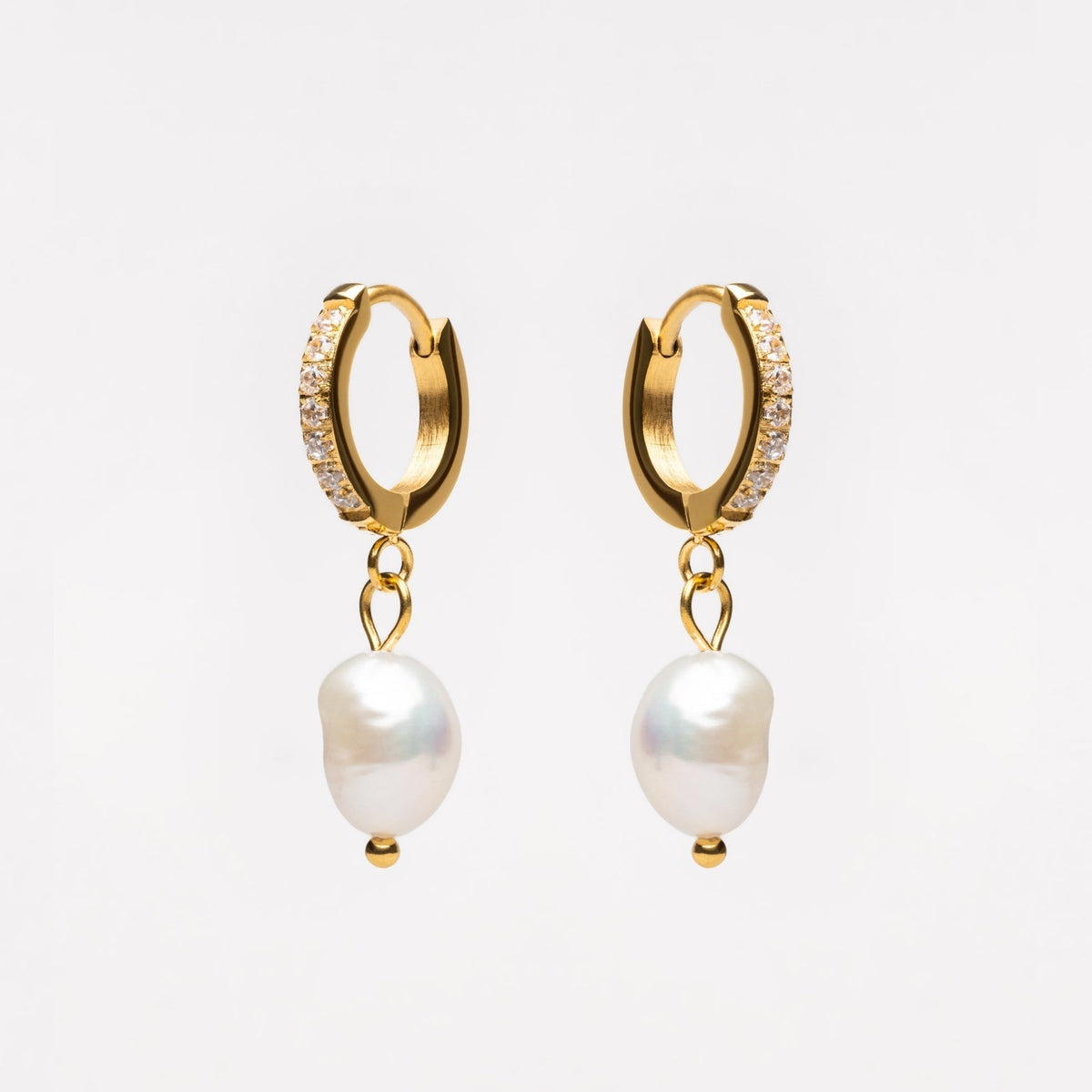 Freshwater Pearl Hoop Earrings, 18K Gold Stainless Steel, Waterproof - Mari Gavane