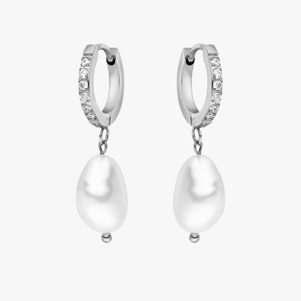 Freshwater Pearl Hoop Earrings, 18K Gold Stainless Steel, Waterproof - Mari Gavane