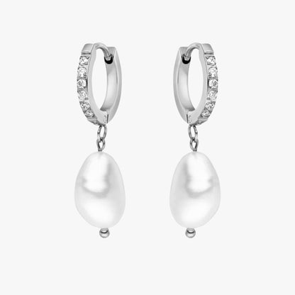 Freshwater Pearl Hoop Earrings, 18K Gold Stainless Steel, Waterproof - Mari Gavane