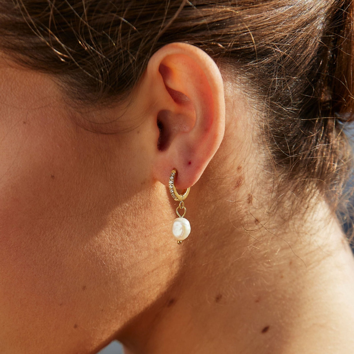 Freshwater Pearl Hoop Earrings, 18K Gold Stainless Steel, Waterproof - Mari Gavane