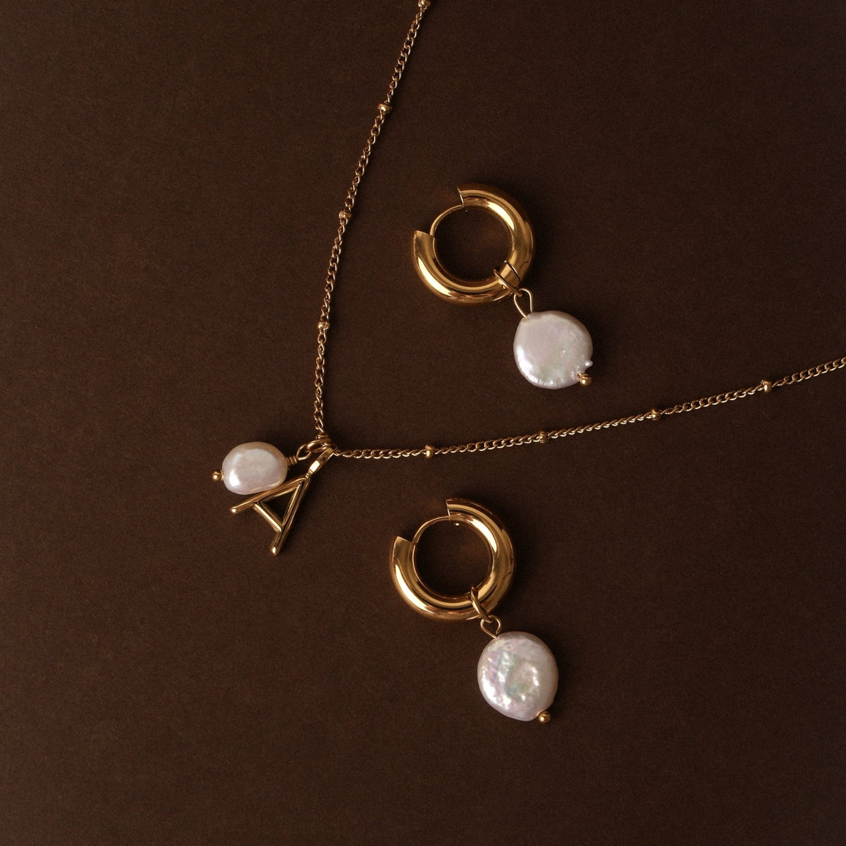 Freshwater Pearl Initial Letter Necklace, 18K Gold Stainless Steel, Waterproof - Mari Gavane