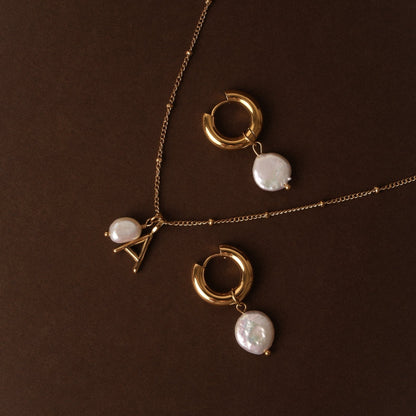 Freshwater Pearl Initial Letter Necklace, 18K Gold Stainless Steel, Waterproof - Mari Gavane