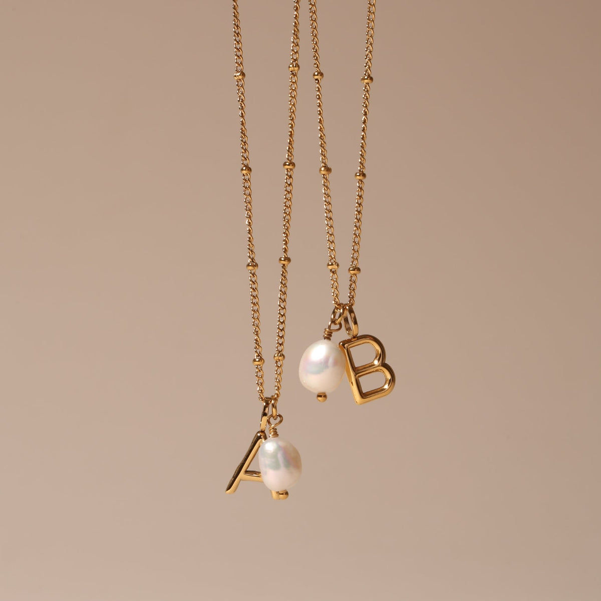 Freshwater Pearl Initial Letter Necklace, 18K Gold Stainless Steel, Waterproof - Mari Gavane