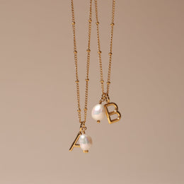 Freshwater Pearl Initial Letter Necklace, 18K Gold Stainless Steel, Waterproof