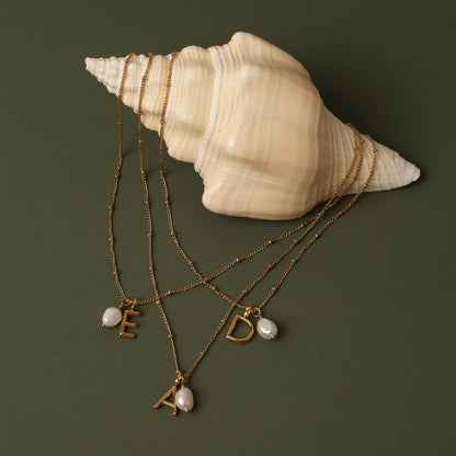 Freshwater Pearl Initial Letter Necklace, 18K Gold Stainless Steel, Waterproof - Mari Gavane