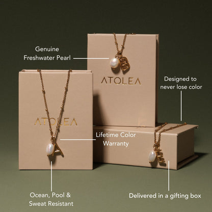 Freshwater Pearl Initial Letter Necklace, 18K Gold Stainless Steel, Waterproof - Mari Gavane