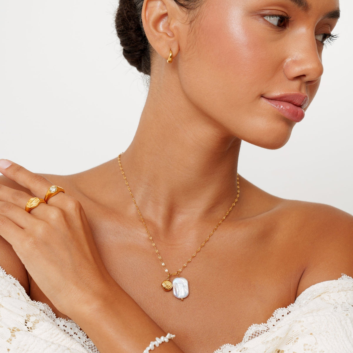 Freshwater Pearl Seashell Necklace, 18K Gold Stainless Steel, Waterproof - Mari Gavane