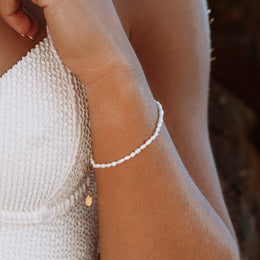 Freshwater Pearl Strand Bracelet, 18K Gold Stainless Steel, Waterproof