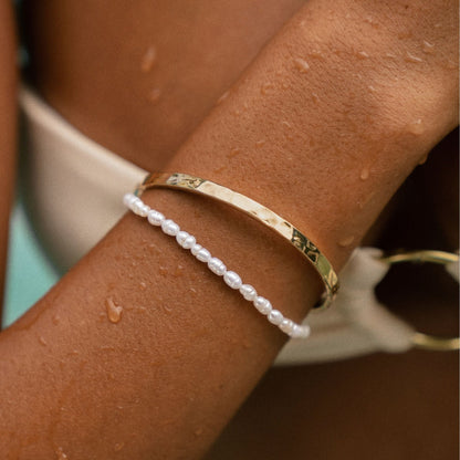 Freshwater Pearl Strand Bracelet, 18K Gold Stainless Steel, Waterproof - Mari Gavane